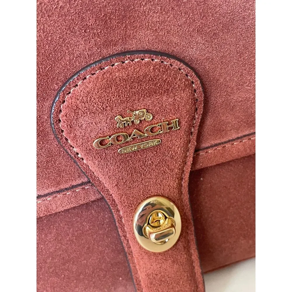 Coach Hadley Convertible Crossbody Bag CEB10 Suede Leather Gold Clay - Picture 9 of 13